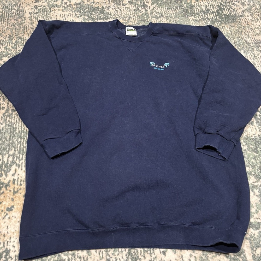Vintage 90s Tultex Crewneck Sweatshirt Navy Blue 2XL Due West SC Embroidered